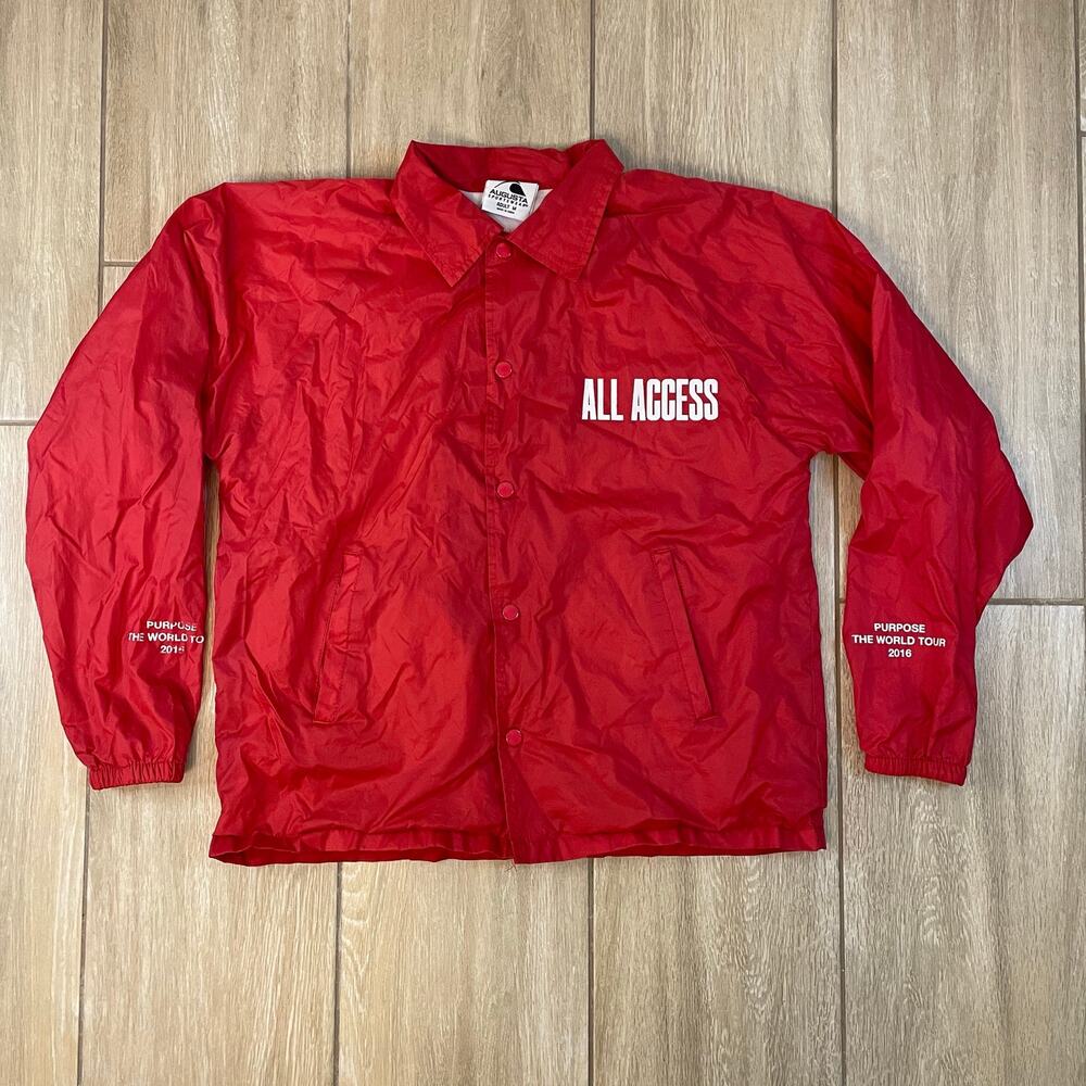 Justin Bieber Purpose Tour Jacket Red Crew Windbreaker Mens Medium 2016
